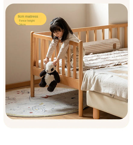 Beech solid wood children's bed with guardrails spliced bed<
