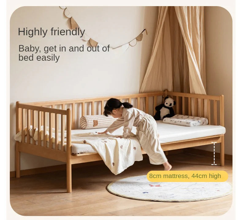 Beech solid wood children's bed with guardrails spliced bed<