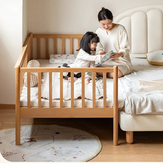 Beech solid wood children's bed with guardrails spliced bed<
