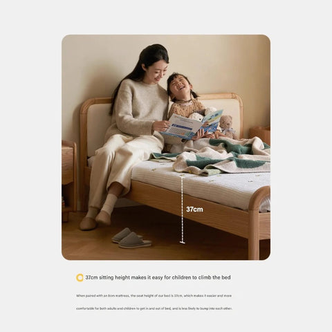 Oak solid wood children's bed with organic leather<