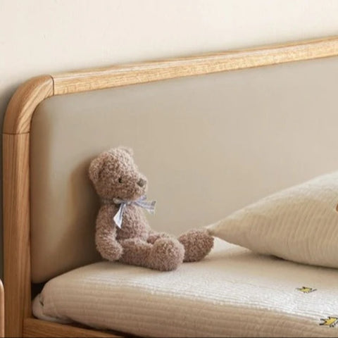 Oak solid wood children's bed with organic leather<