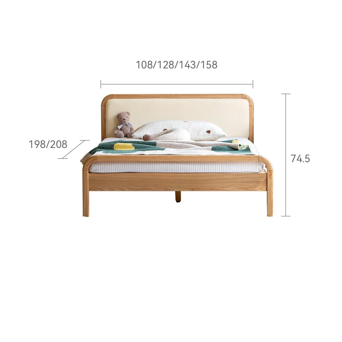 Oak solid wood children's bed with organic leather<