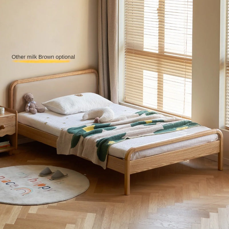 Oak solid wood children's bed with organic leather<