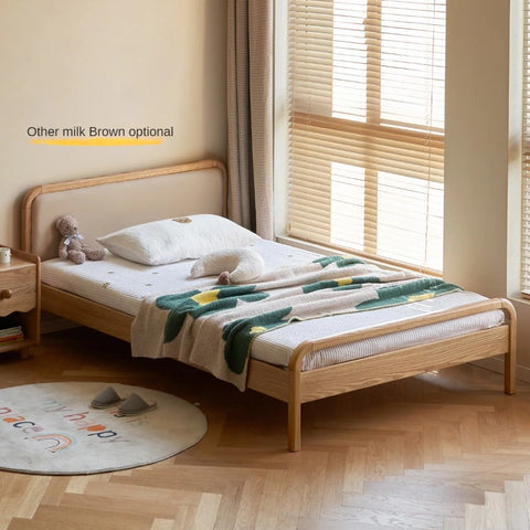 Oak solid wood children's bed with organic leather<