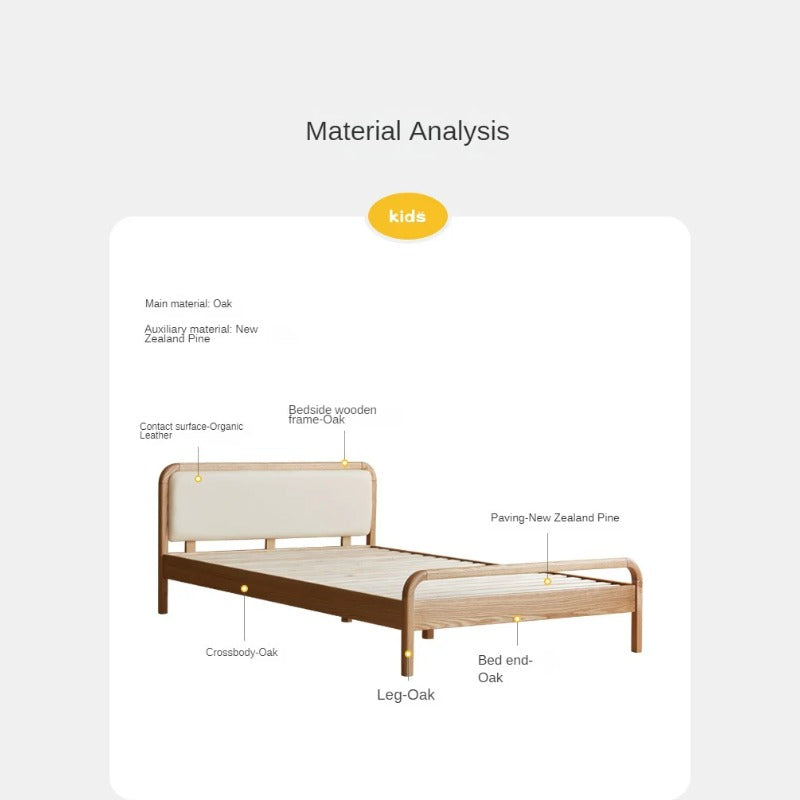 Oak solid wood children's bed with organic leather<