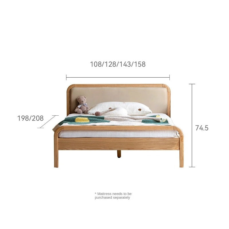 Oak solid wood children's bed with organic leather<