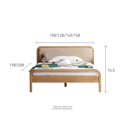 Oak solid wood children's bed with organic leather<