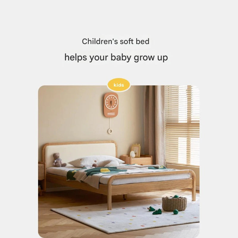 Oak solid wood children's bed with organic leather<