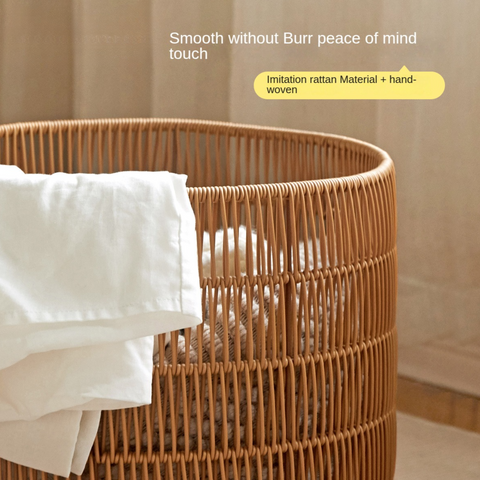 Rubber Solid Wood Cream Style Children Toy Storage Basket with Handwoven Rattan Cabinet for Bedroom & Living Room Organization