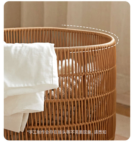 Rubber Solid Wood Cream Style Children Toy Storage Basket with Handwoven Rattan Cabinet for Bedroom & Living Room Organization