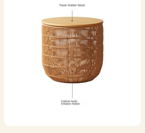 Rubber Solid Wood Cream Style Children Toy Storage Basket with Handwoven Rattan Cabinet for Bedroom & Living Room Organization