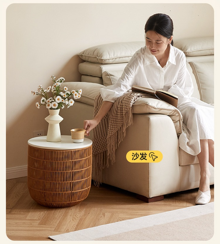 Rubber Solid Wood Cream Style Children Toy Storage Basket with Handwoven Rattan Cabinet for Bedroom & Living Room Organization