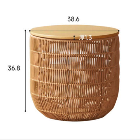 Rubber Solid Wood Cream Style Children Toy Storage Basket with Handwoven Rattan Cabinet for Bedroom & Living Room Organization
