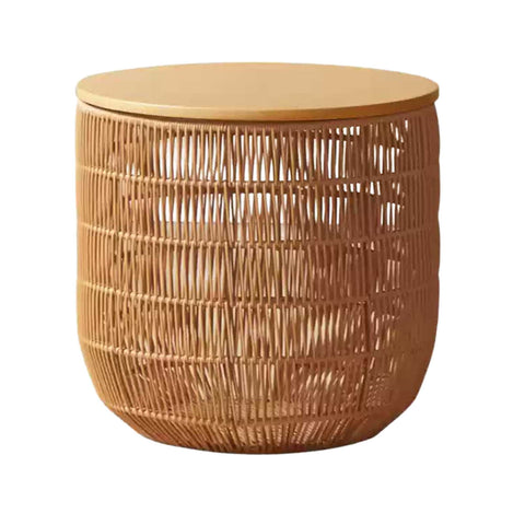 Rubber Solid Wood Cream Style Children Toy Storage Basket with Handwoven Rattan Cabinet for Bedroom & Living Room Organization