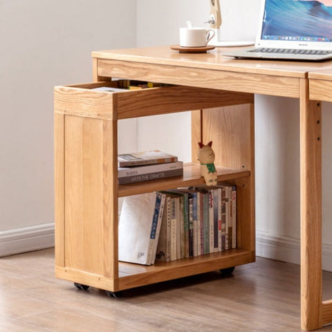 Oak Solid Wood Childrens Bookshelf Storage Rack Mobile Nordic Organizer Natural Finish