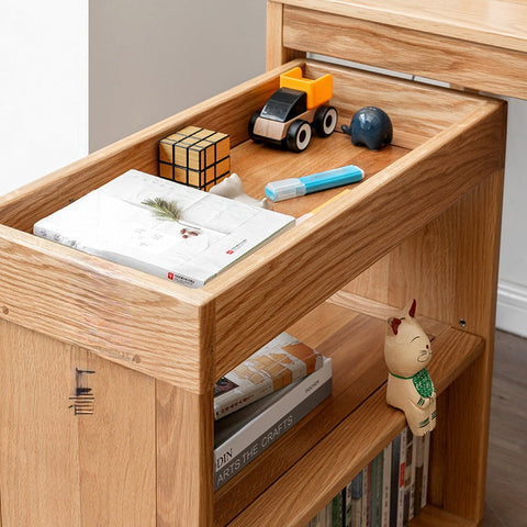 Oak Solid Wood Childrens Bookshelf Storage Rack Mobile Nordic Organizer Natural Finish