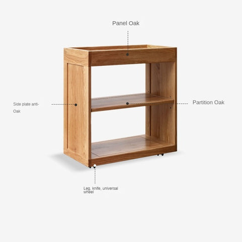 Oak Solid Wood Childrens Bookshelf Storage Rack Mobile Nordic Organizer Natural Finish