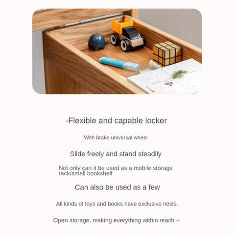 Oak Solid Wood Childrens Bookshelf Storage Rack Mobile Nordic Organizer Natural Finish