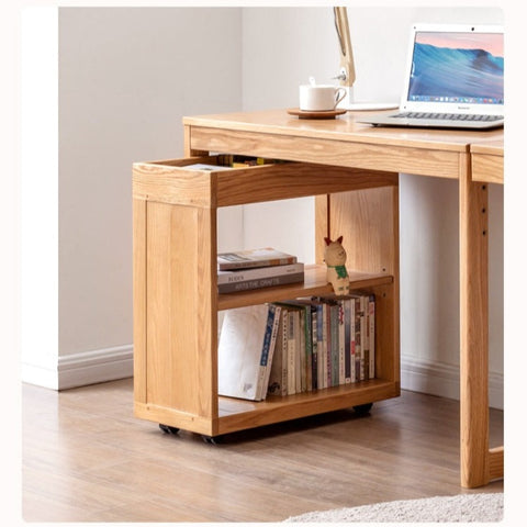 Oak Solid Wood Childrens Bookshelf Storage Rack Mobile Nordic Organizer Natural Finish