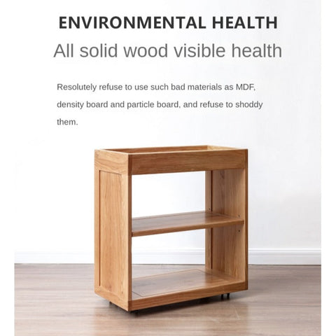 Oak Solid Wood Childrens Bookshelf Storage Rack Mobile Nordic Organizer Natural Finish