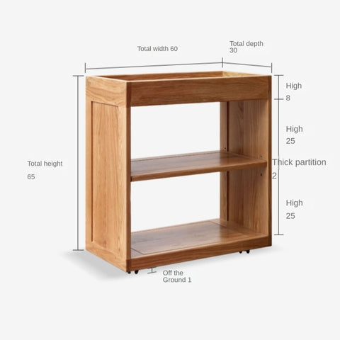 Oak Solid Wood Childrens Bookshelf Storage Rack Mobile Nordic Organizer Natural Finish