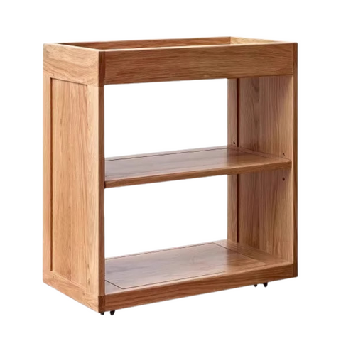 Oak Solid Wood Childrens Bookshelf Storage Rack Mobile Nordic Organizer Natural Finish
