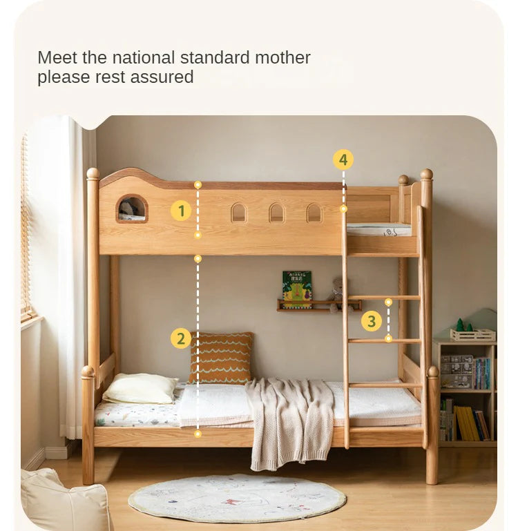 Beech, Oak Solid Wood Children's Bunk Bed.