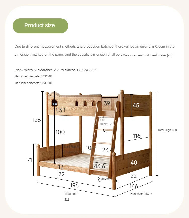 Beech, Oak Solid Wood Children's Bunk Bed.