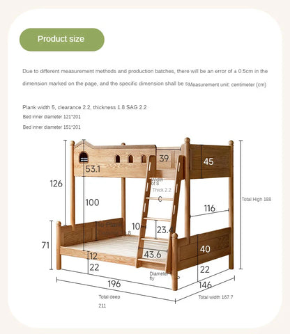 Beech, Oak Solid Wood Children's Bunk Bed.