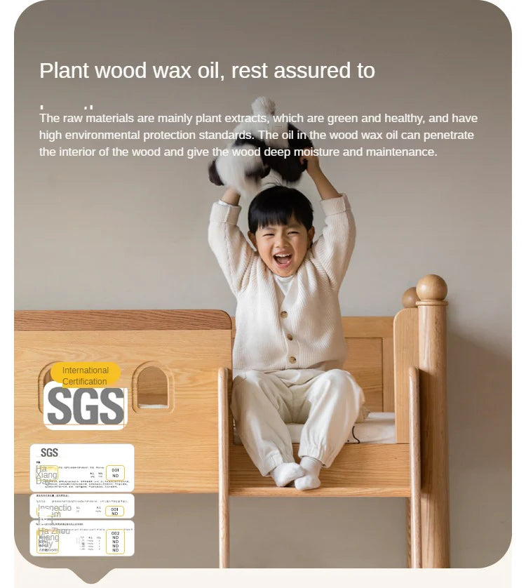 Beech, Oak Solid Wood Children's Bunk Bed.