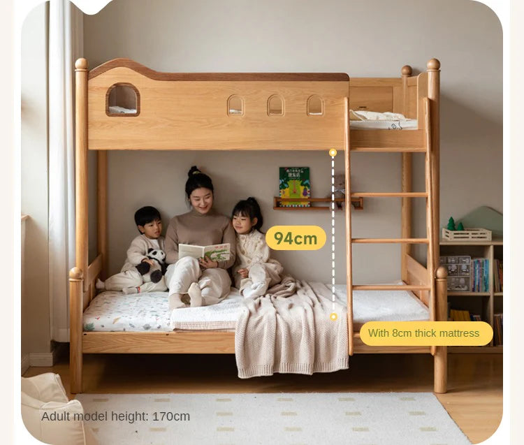 Beech, Oak Solid Wood Children's Bunk Bed.