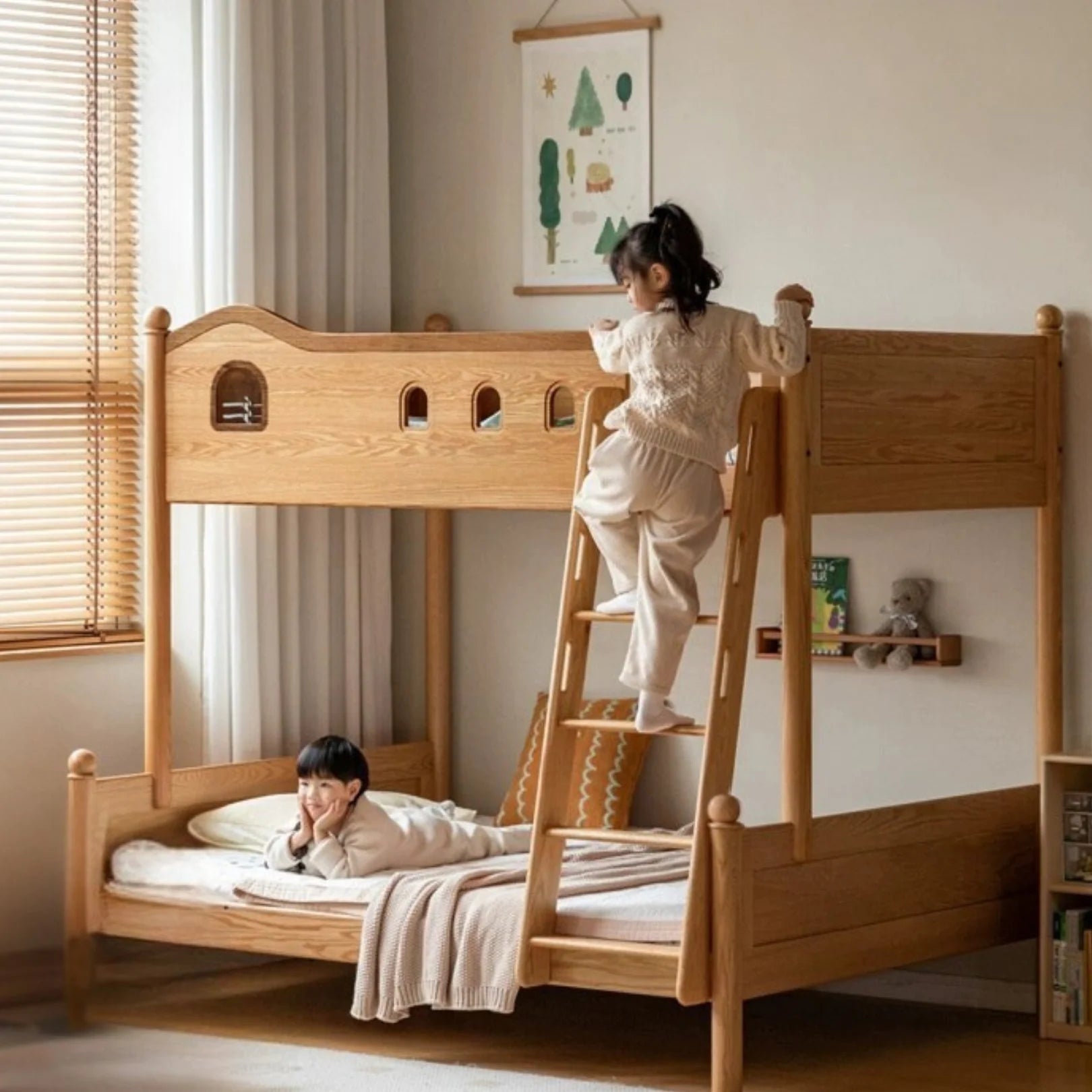 Beech, Oak Solid Wood Children's Bunk Bed.