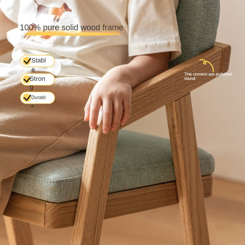 Oak Solid Wood Adjustable Height Kids Chair with Soft Washable Seat Mint Green or Pink Study Dining Chair