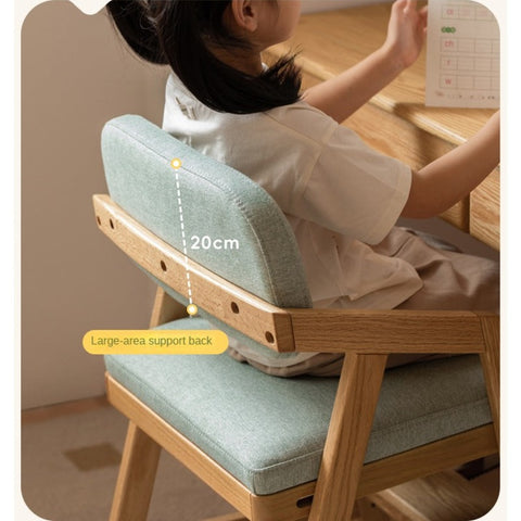 Oak Solid Wood Adjustable Height Kids Chair with Soft Washable Seat Mint Green or Pink Study Dining Chair