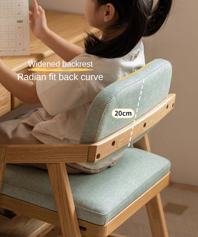 Oak Solid Wood Adjustable Height Kids Chair with Soft Washable Seat Mint Green or Pink Study Dining Chair