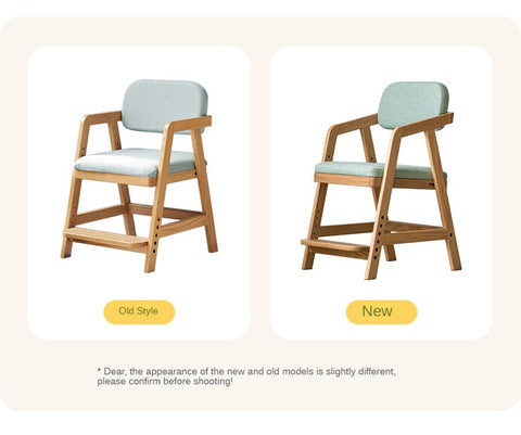 Oak Solid Wood Adjustable Height Kids Chair with Soft Washable Seat Mint Green or Pink Study Dining Chair
