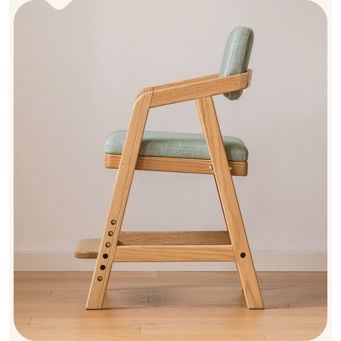 Oak Solid Wood Adjustable Height Kids Chair with Soft Washable Seat Mint Green or Pink Study Dining Chair