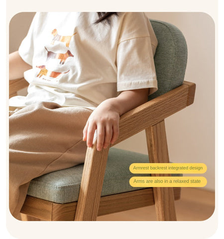 Oak Solid Wood Adjustable Height Kids Chair with Soft Washable Seat Mint Green or Pink Study Dining Chair