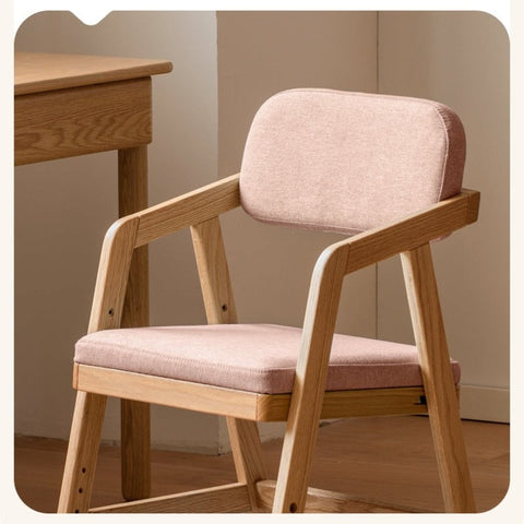 Oak Solid Wood Adjustable Height Kids Chair with Soft Washable Seat Mint Green or Pink Study Dining Chair