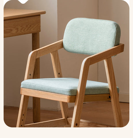 Oak Solid Wood Adjustable Height Kids Chair with Soft Washable Seat Mint Green or Pink Study Dining Chair