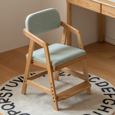 Oak Solid Wood Adjustable Height Kids Chair with Soft Washable Seat Mint Green or Pink Study Dining Chair