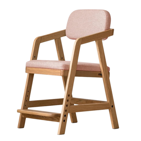 Oak Solid Wood Adjustable Height Kids Chair with Soft Washable Seat Mint Green or Pink Study Dining Chair