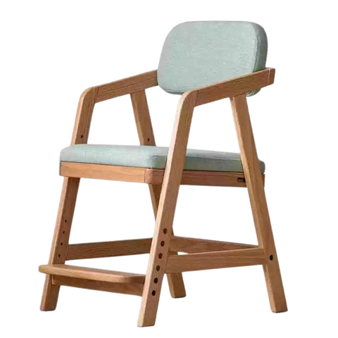Oak Solid Wood Adjustable Height Kids Chair with Soft Washable Seat Mint Green or Pink Study Dining Chair