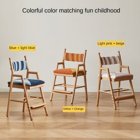 Beech Solid Wood Adjustable Learning Chair for Kids Adjustable Height Primary School Writing Desk Chair in Pink Blue or Orange