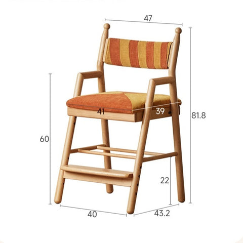 Beech Solid Wood Adjustable Learning Chair for Kids Adjustable Height Primary School Writing Desk Chair in Pink Blue or Orange