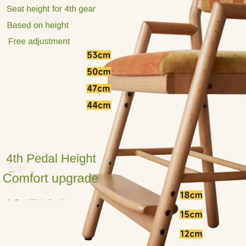 Beech Solid Wood Adjustable Learning Chair for Kids Adjustable Height Primary School Writing Desk Chair in Pink Blue or Orange