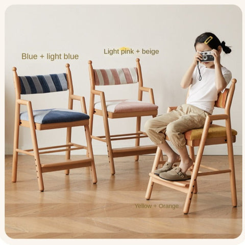 Beech Solid Wood Adjustable Learning Chair for Kids Adjustable Height Primary School Writing Desk Chair in Pink Blue or Orange