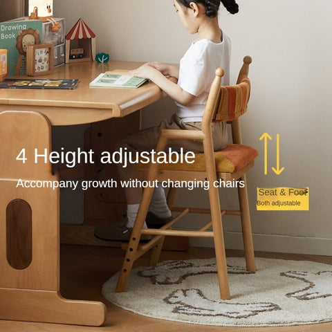 Beech Solid Wood Adjustable Learning Chair for Kids Adjustable Height Primary School Writing Desk Chair in Pink Blue or Orange