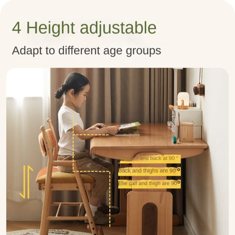 Beech Solid Wood Adjustable Learning Chair for Kids Adjustable Height Primary School Writing Desk Chair in Pink Blue or Orange