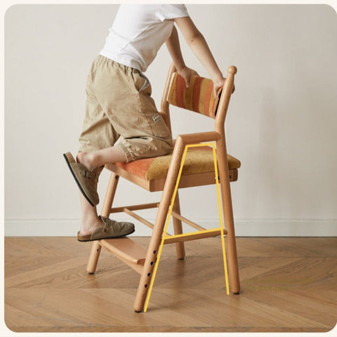 Beech Solid Wood Adjustable Learning Chair for Kids Adjustable Height Primary School Writing Desk Chair in Pink Blue or Orange